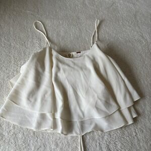 Free People Layered Ruffle Lace‎ Up Cami Crop Top Women's S ivory Corset